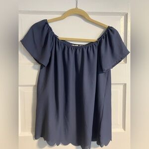 Slate Blue Elastic off/on shoulder silky top